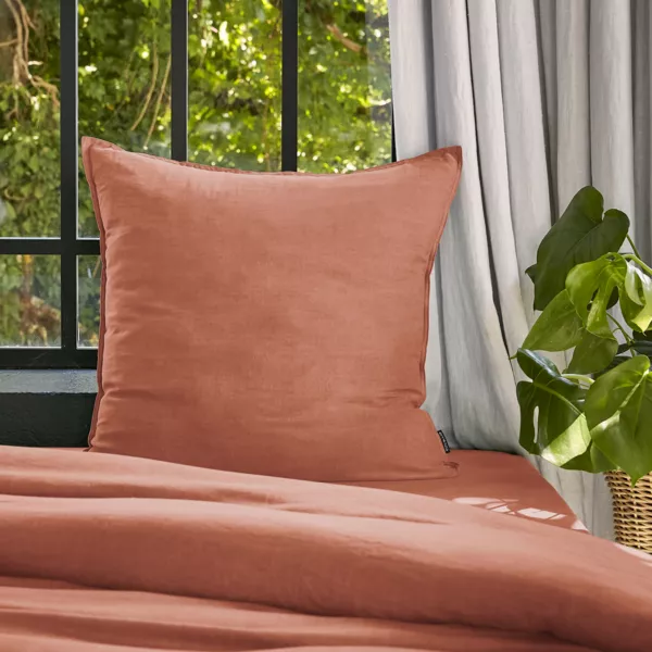 Lyocell Tencel� vasket kvadratisk pudebetr�k (63 x 63 cm) Olivia Terracotta