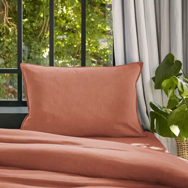 Federa cuscino letto rettangolare lyocell Tencel lavato (50 x 80 cm) Olivia Terracotta
