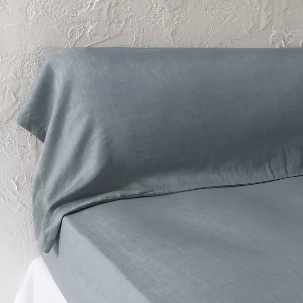 Funda de coj�n travesa�o franc�s lyocell Tencel� lavado (27 x 185 cm) Olivia Azul piedra