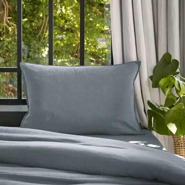 Funda de almohada rectangular lyocell Tencel� lavado (50 x 80 cm) Olivia Azul piedra
