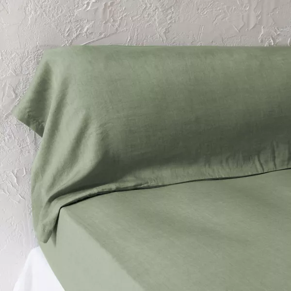 Taie de traversin lyocell Tencel� lav� (27 x 185 cm) Olivia Vert romarin