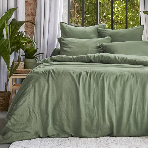 Housse de couette lyocell Tencel� lav� (200 x 200 cm) Olivia Vert romarin