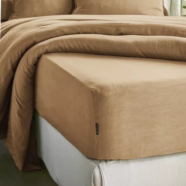 Lenzuolo con angoli in lyocell Tencel� lavato (90 x 190 cm) Olivia Camel