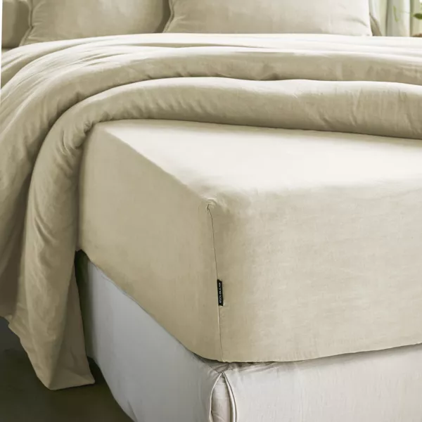 Hoeslaken gewassen TENCEL� Lyocell (90 x 190 cm) Olivia Beige pampa