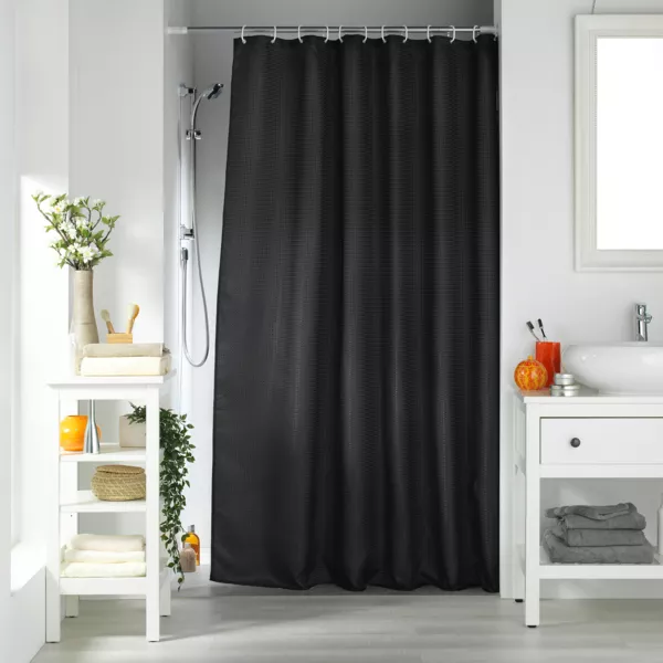 Rideau de douche effet tiss� � anneaux (180 x 200 cm) Quartz Noir