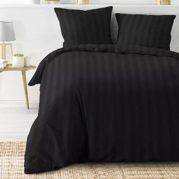 Housse de couette et deux taies microfibre (240 x 220 cm) Cleo Noire