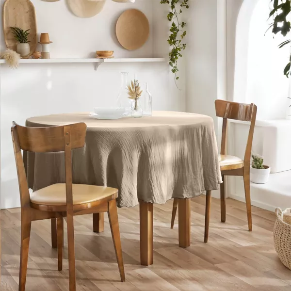 Nappe ronde gaze de coton (180 cm) Ga�a Ficelle