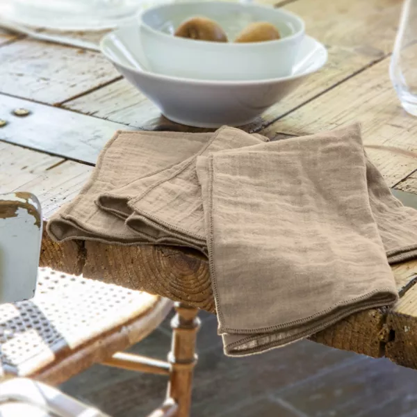 Lot de 3 serviettes gaze de coton (40 x 40 cm) Ga�a Ficelle