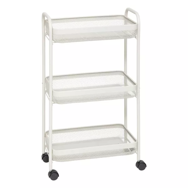 Serveringsvogn p� hjul med 3 niveauer i metal (H75 cm) Mayaj Beige