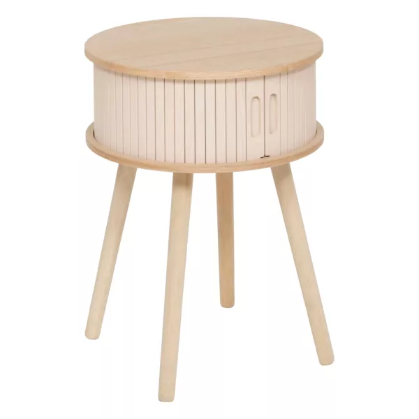 Mesa de noche redonda de madera (H54 cm) Nysos Crema