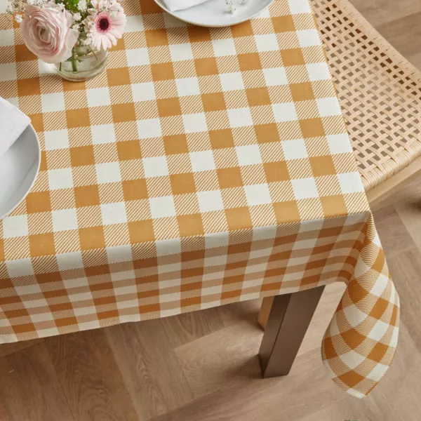 Rechthoekig gecoat katoenen tafelkleed (150 x 350 cm) Vichy Mosterdgeel