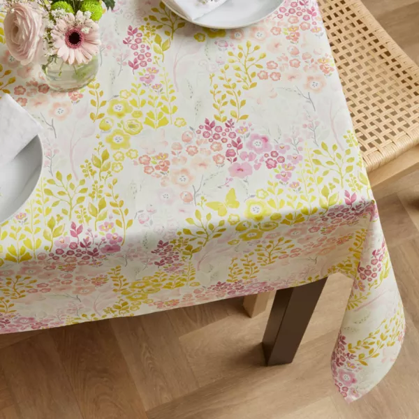 Rechthoekig gecoat katoenen tafelkleed (150 x 250 cm) Madeliefjes Meerkleurig