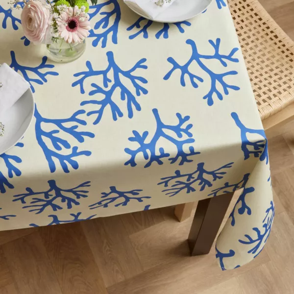Tischdecke rechteckig Baumwolle beschichtet (150 x 350 cm) Moorea Blau