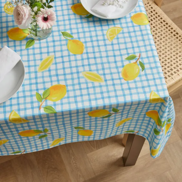 Rechthoekig gecoat katoenen tafelkleed (150 x 250 cm) Menton Blauw