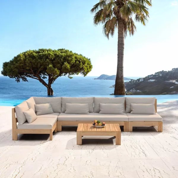 Salon de jardin d'angle en bois d'acacia 6 places 5 pcs Borneo Sable