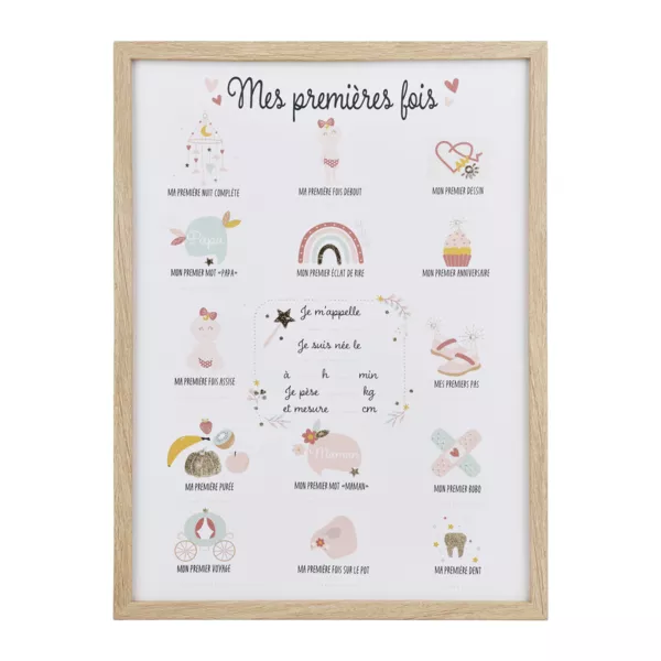 Lienzo mural infantil y bolígrafo (30 x 40 cm) Mis primeras veces Lila Beige