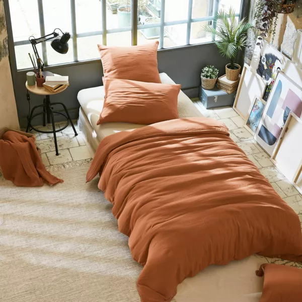 Housse de couette gaze de coton (140 x 200 cm) Ga�a Abricot