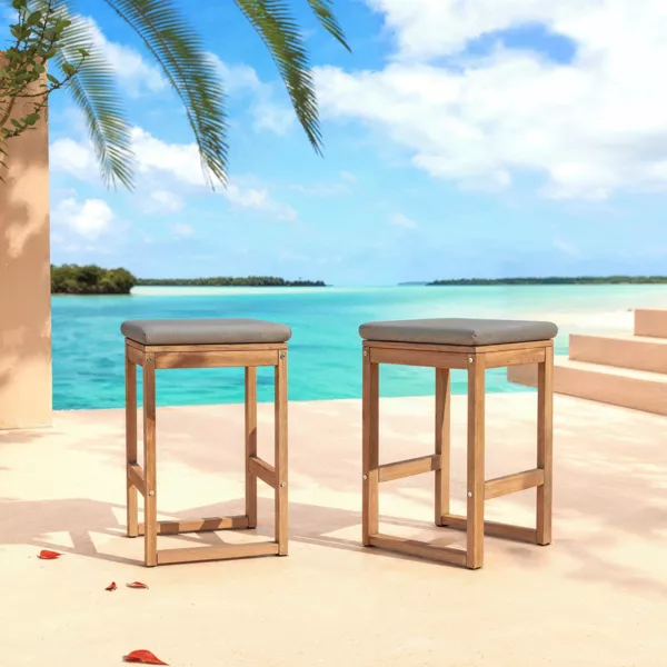 Set di 2 sgabelli alti da giardino in legno di acacia Borneo Grigio antracite