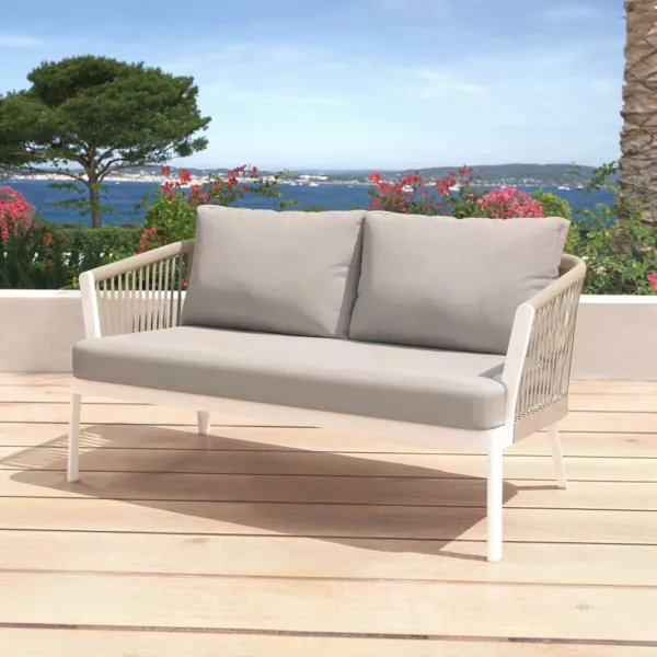 Gartensofa aus Aluminium 2 PlÃ¤tze Amalfi WeiÃŸ und Taupe