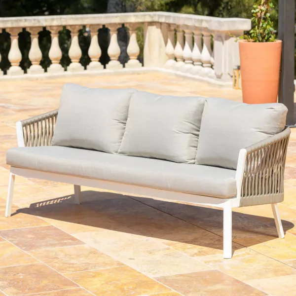 Gartensofa aus Aluminium 3 PlÃ¤tze Amalfi WeiÃŸ und Taupe