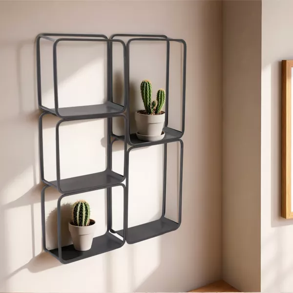 Muurplank van metaal 5 niveaus (H 77cm) Retro Zwart