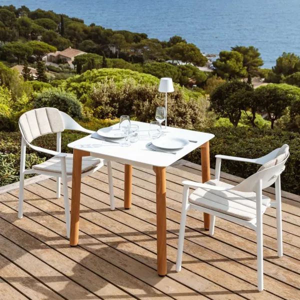 Tavolo da giardino quadrato in alluminio 2 posti (76 x 76 cm) Monte Carlo Bianco
