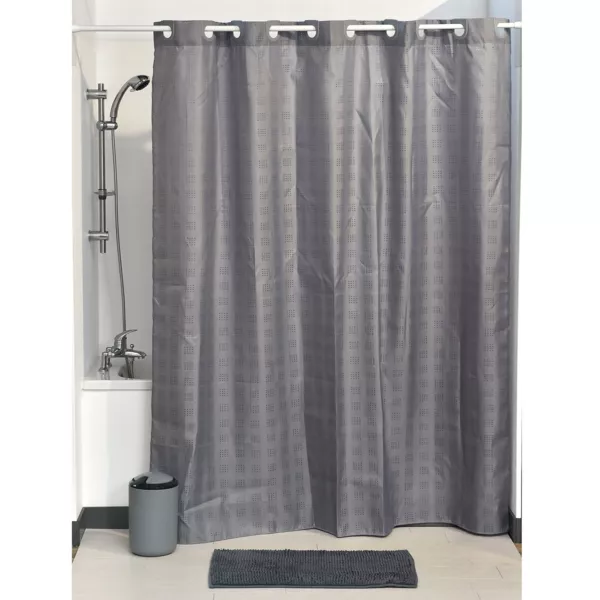 Douchegordijn met ge�ntegreerde oogjes (180 x 200 cm) Grijze Vierkanten