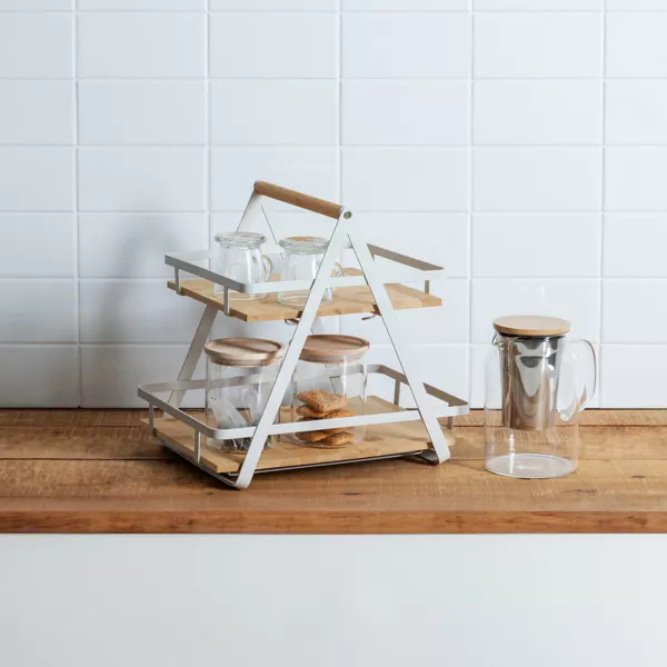 Transportabel tr�hylde til k�kkenet med 2 niveauer og h�ndtag (H29 cm) Ordera Hvid