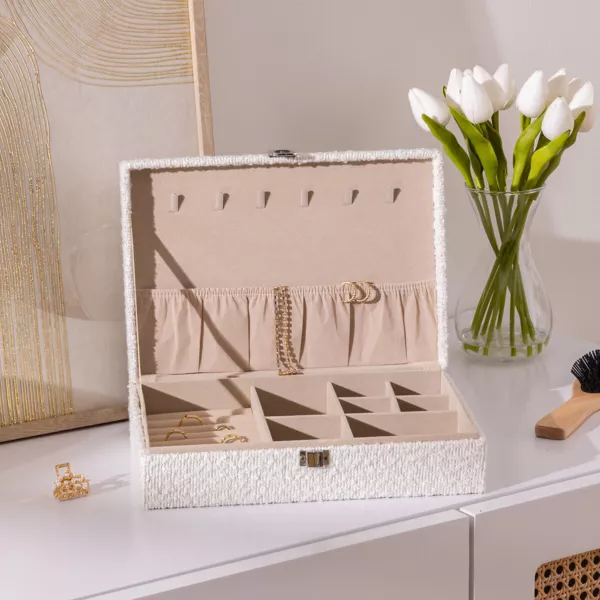 Caja de joyas bouclette (28 x 19 cm) Loe Blanca