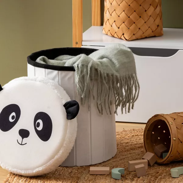 Sammenklappelig b�rneopbevaringspuf (H38 cm) Panda Sort