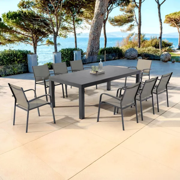 Table de jardin rectangulaire aluminium 8 places (210 x 100 cm) Murano Gris anthracite