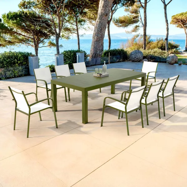 Tavolo da giardino rettangolare in alluminio 8 posti (210 x 100 cm) Murano Verde oliva