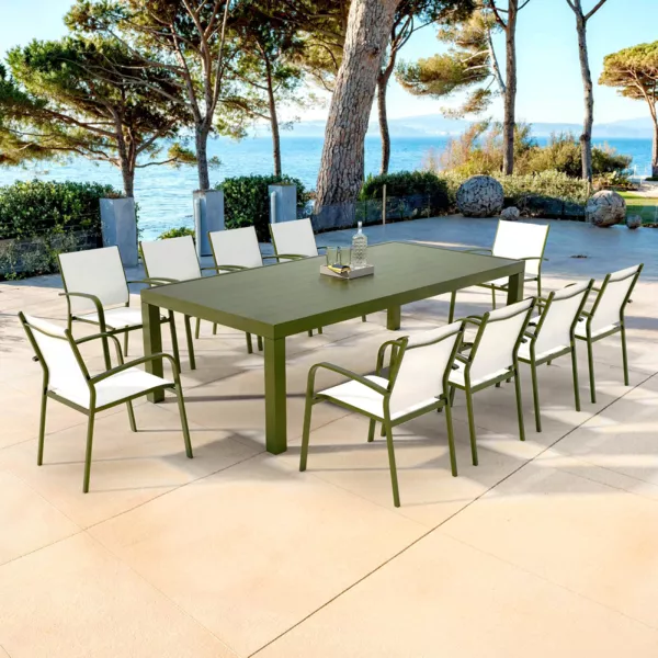 Tavolo da giardino rettangolare in alluminio 10 posti (240 x 120 cm) Murano Verde oliva