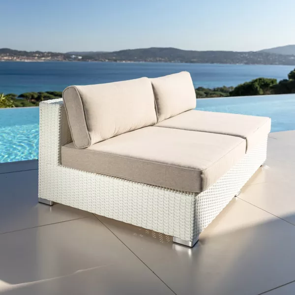 Divano da giardino in resina intrecciata 2 posti Palma Bianco e tortora