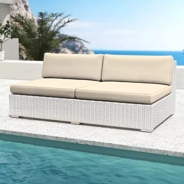 Chauffeuse de jardin en r�sine tress�e 2 places Palma Blanc et beige