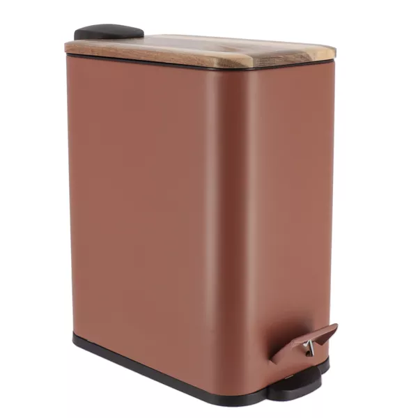 Papelera de ba�o de metal y acacia Season color �mbar