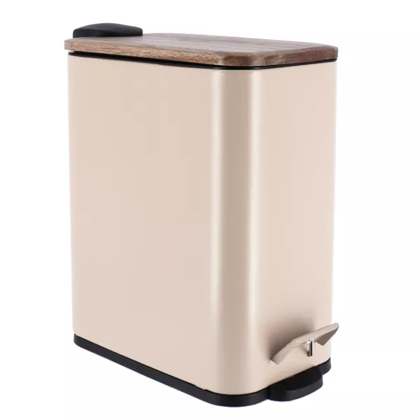 Cestino da bagno metallo e acacia Season Beige