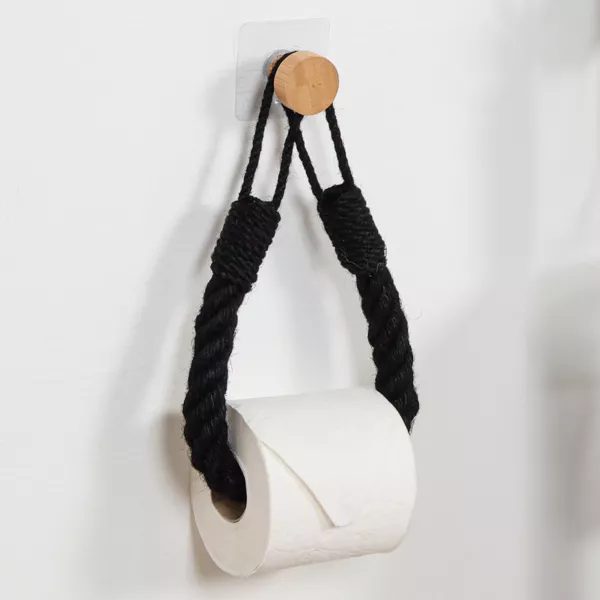 Portarotolo - portasciugamani adesivo Easy Chic Corda Nero