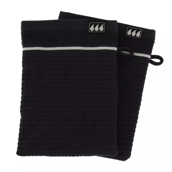 Lot de 2 gants de toilette coton nid d'abeille (15 x 21 cm) Japandi Noir