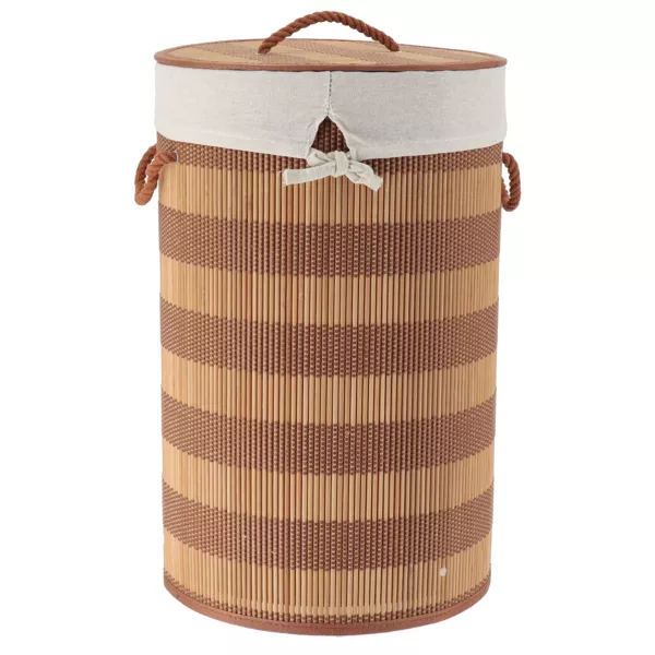 Panier � linge rond et pliable (H55 cm) Bambou Marron et beige