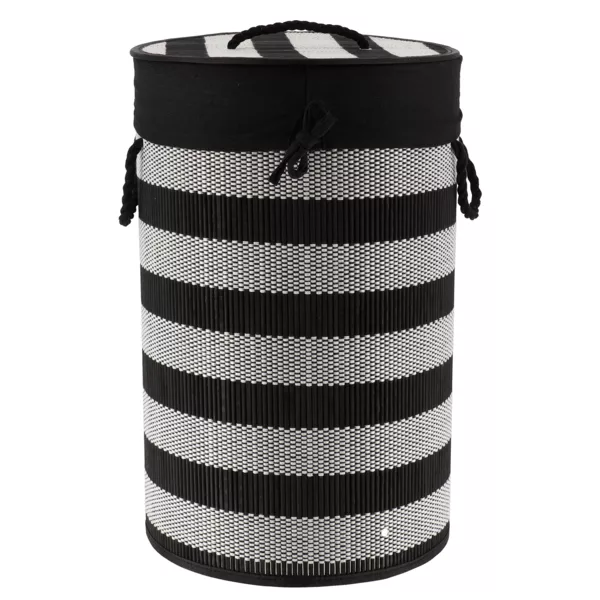 Panier � linge rond et pliable (H55 cm) Bambou Noir et blanc