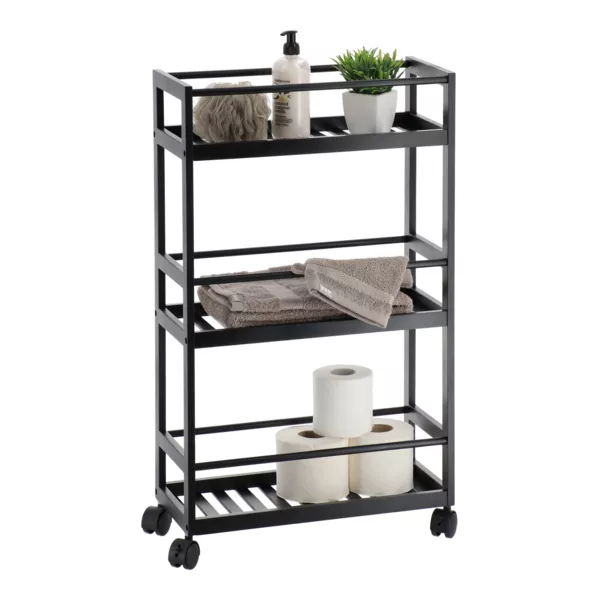 Desserte p� hjul med 3 niveauer (H75 cm) Japandi Sort