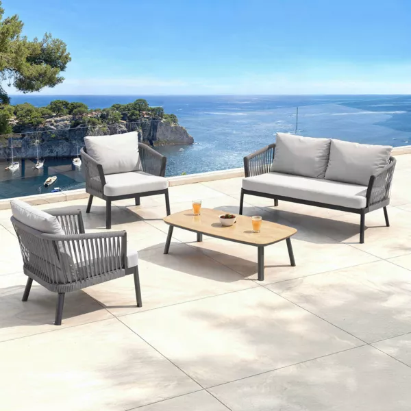 Salon de jardin en aluminium 4 places 4 pcs Amalfi Gris anthracite et gris clair