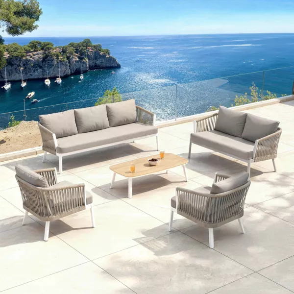Tuinset van aluminium 7 zitplaatsen 5-delig Amalfi Wit en taupe