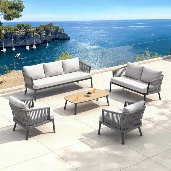 Salon de jardin en aluminium 7 places 5 pcs Amalfi Gris anthracite et gris clair