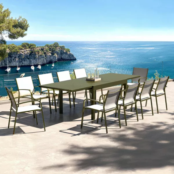 Mesa de jard��n extensible de aluminio 10 personas (135/270 x 90 cm) Murano Verde Oliva