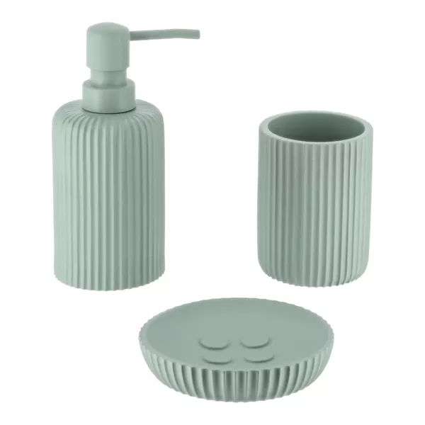 Set d'accessoires salle de bain r�sine Stri� Vert eucalyptus