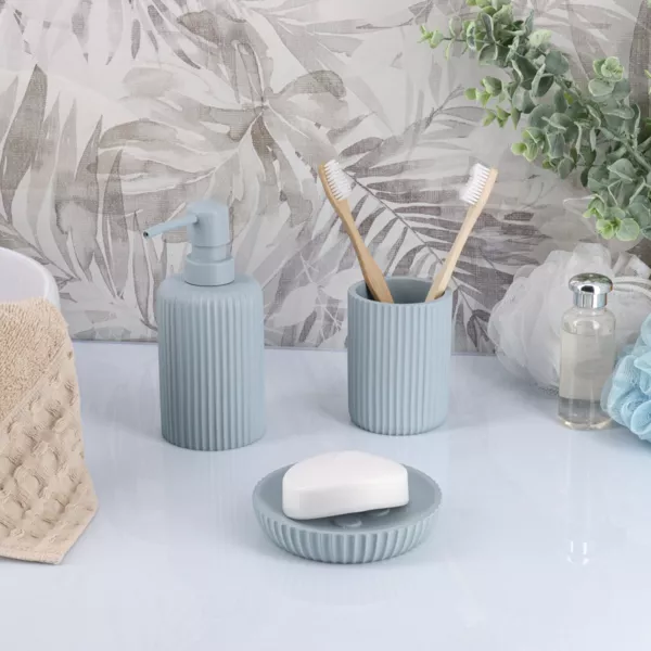 Set di accessori per il bagno in resina Striato Azzurro