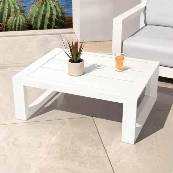Rechthoekige tuin salontafel van aluminium (94 x 72 cm) Elba Wit