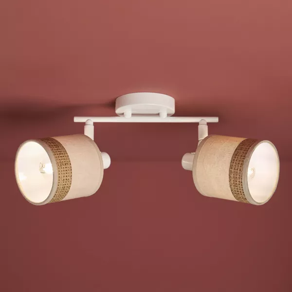 Lampada da parete 2 paralumi orientabili metallo e rattan (30 x 17 cm) Bohemia Beige